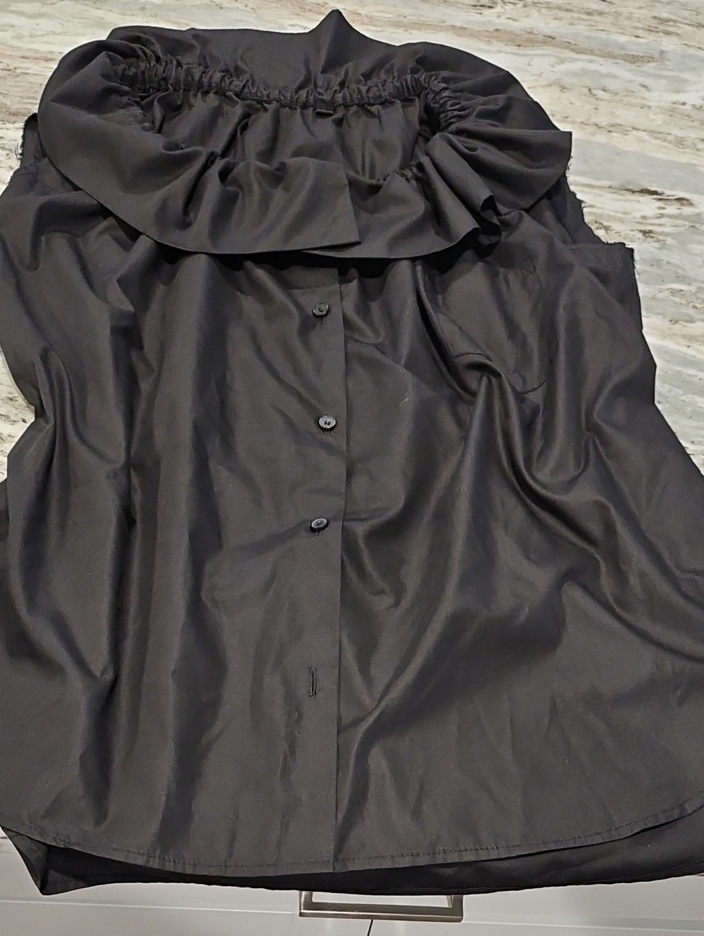 Black Off-Shoulder Ruffle Button Front Top
